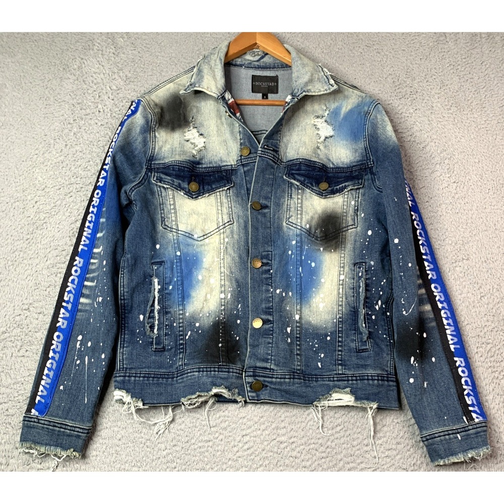 Rockstar Original Jean Jacket Mens Size Small Factory Distressed Rock Grunge
